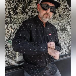 Men's Black Casual Button Down Shirt. Stock photo slightly different.